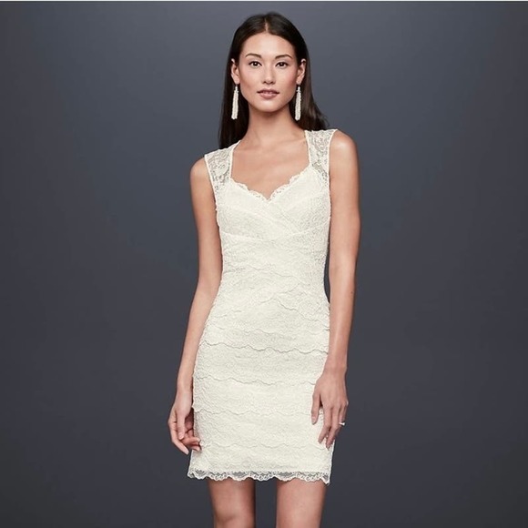 DB Studio Layered Floral Lace Short Bodycon Dress with Keyhole Back White Size 8 - Picture 2 of 16